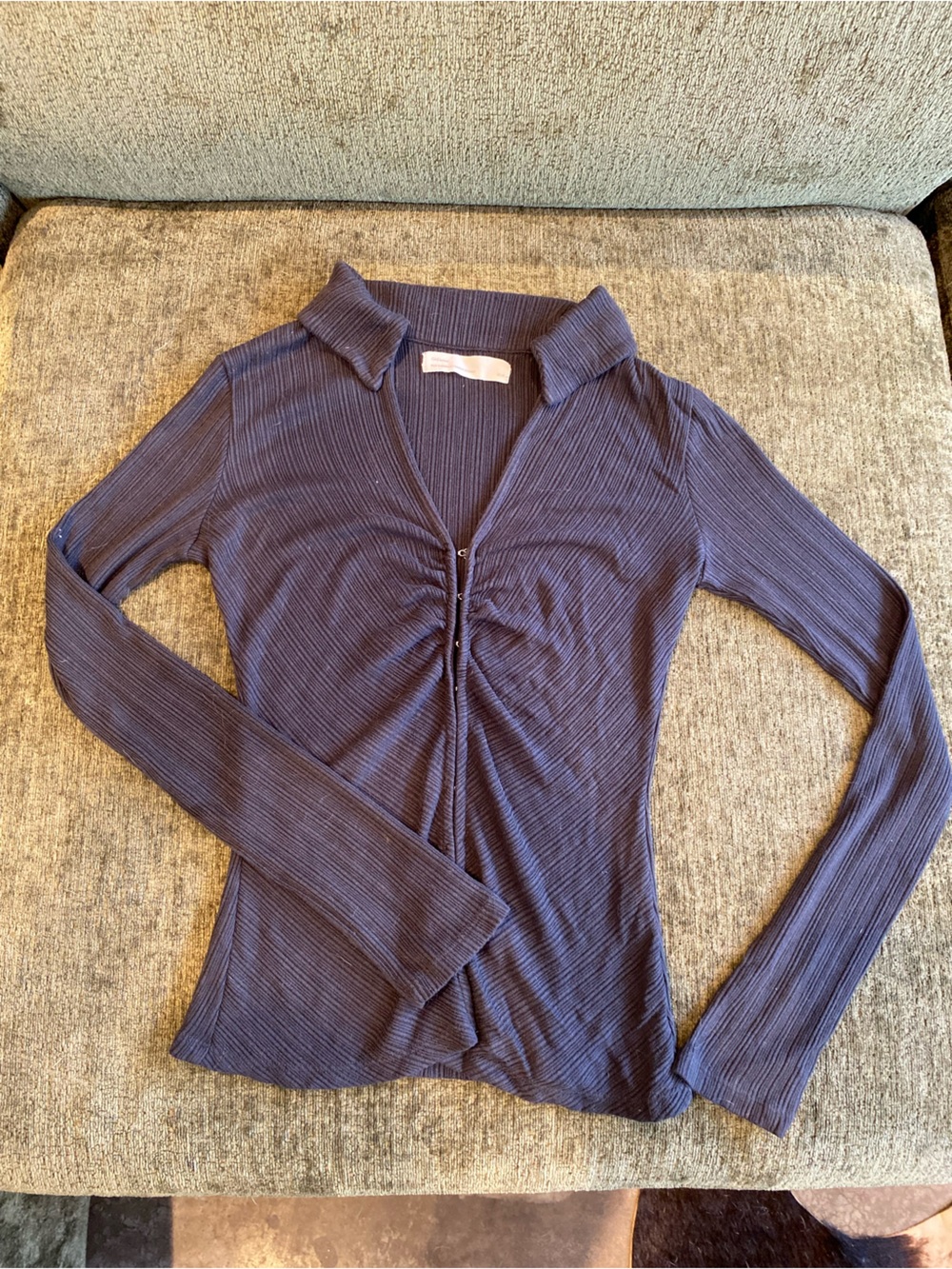 Ribbed Button-Front Long Sleeve Top